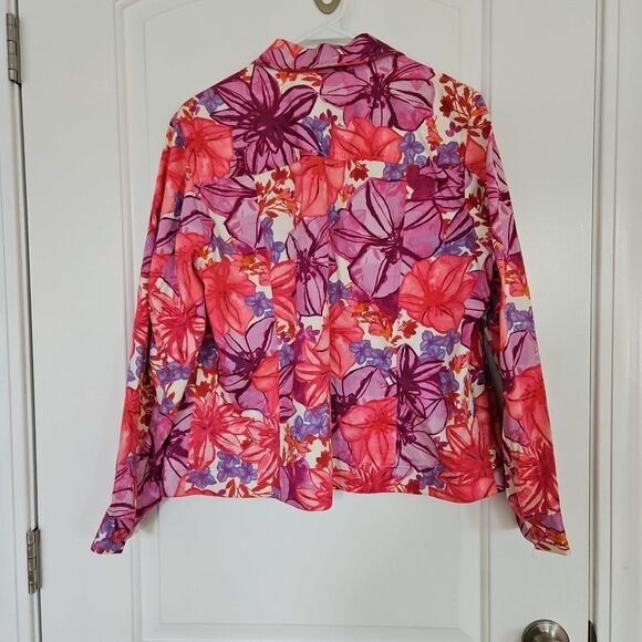 Coldwater Creek Floral Jacket  Pink Purple Jacket Cotton Spandex Sz. Med. Garden - Picture 7 of 9